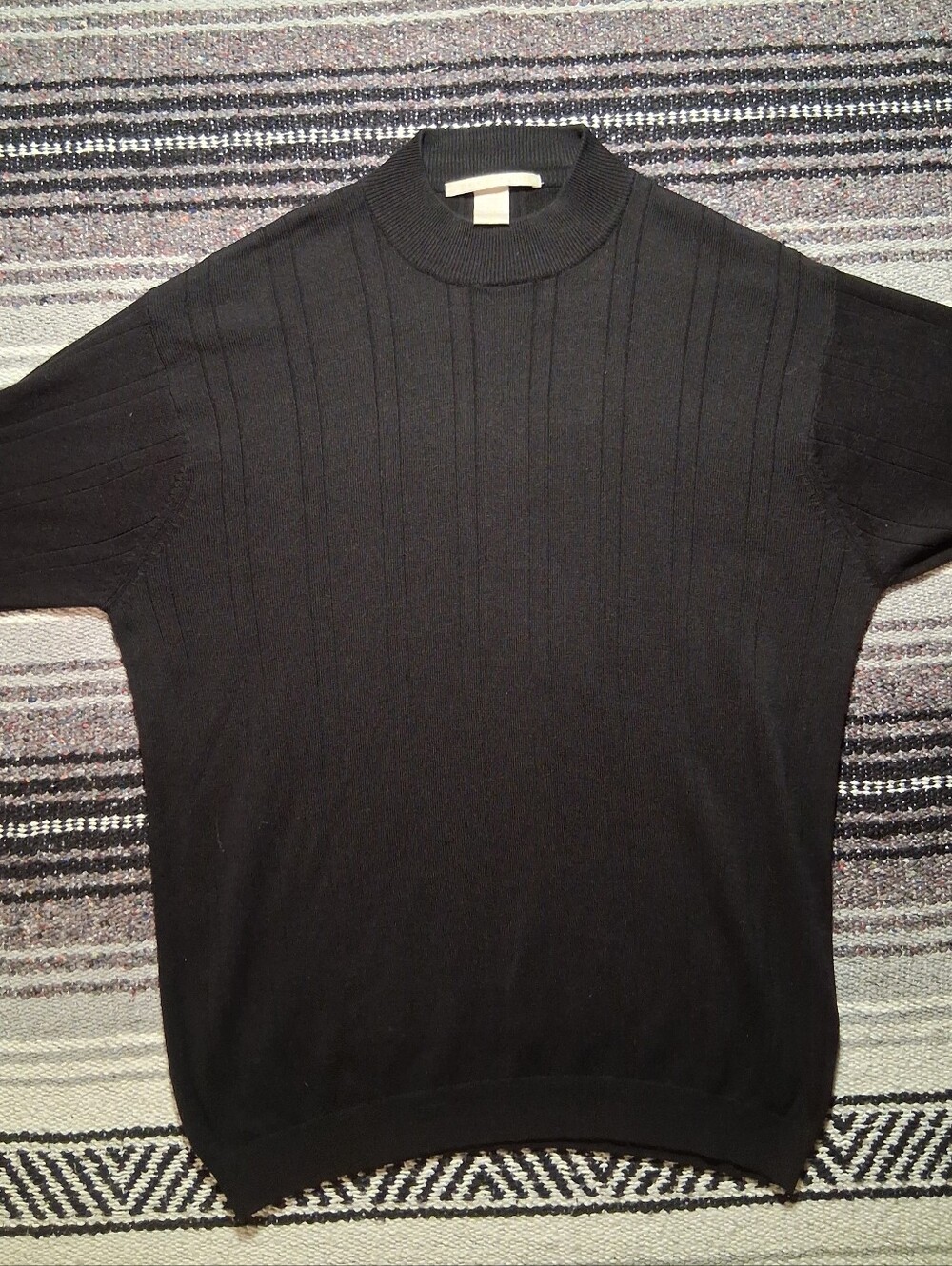 Perry Ellis Black Short-Sleeve Ribbed Crewneck Sweater